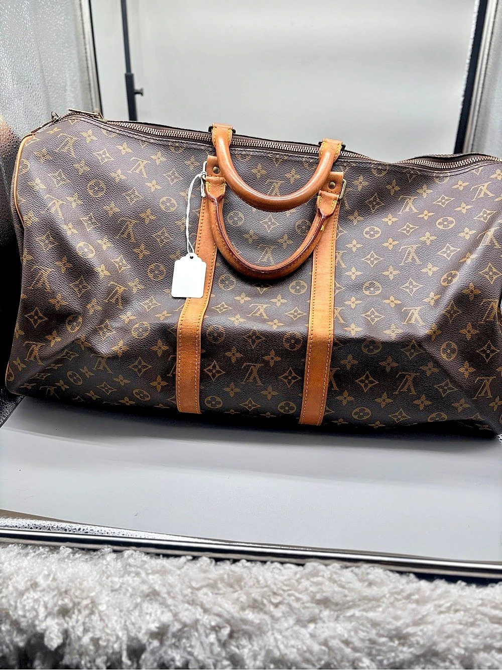 Louis Vuitton Keepall 50 Monogram Travel Bag in Brown & Tan